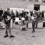 Fabians på kajen Englandsterminalen vid Tages avresa till England, den 19 Mars 1966. På bilden: Bertil Erlandsson, Henrik Hagberg och Björn Töpel. Fabians från Änggården till Nalen!